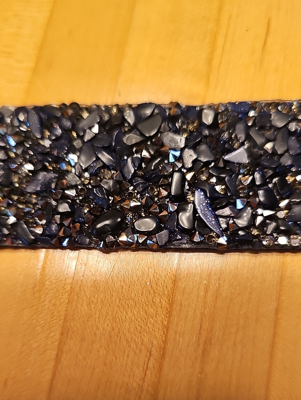 Boutique New Crystal Sodalite Blue & Black Magnetic Wide Cuff Bracelet 7"